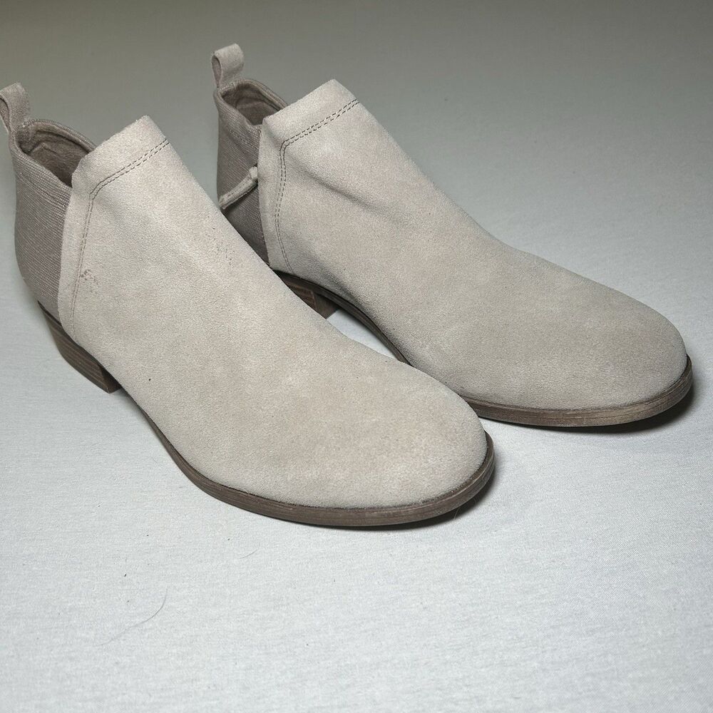 Toms Deia Ankle Bootie Women's Size 12W Taupe Suede Leather Side Zip Spring